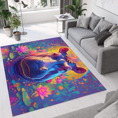 GDJSMIN Fantasy-Kunststil Teppich,240×300Cm, Wohnzimmerteppich Tier-Nilpferdgesicht Schlafzimmerteppich Waschbarerteppich Rutschfester Teppich Für Küche,Flur Esszimmer,Blau Lila GDJSMIN Fantasy-Kunststil Teppich,240×300Cm, Wohnzimmerteppich Tier-Nilpferdgesicht Schlafzimmerteppich Waschbarerteppich Rutschfester Teppich Für Küche,Flur Esszimmer,Blau Lila von GDJSMIN