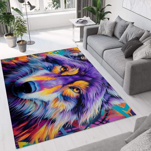 GDJSMIN Graffiti-Stil Teppich - Lila Rutschfester Waschbarer Ultraweicher Wild Wolf Niedriger Flor Flächenteppich Für Wohnzimmer Schlafzimmer Kinderzimmer - 240×300Cm GDJSMIN Graffiti-Stil Teppich - Lila Rutschfester Waschbarer Ultraweicher Wild Wolf Niedriger Flor Flächenteppich Für Wohnzimmer Schlafzimmer Kinderzimmer - 240×300Cm von GDJSMIN