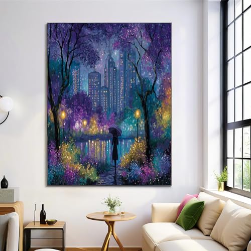 GDJSMIN Leinwandbilder,Leinwanddruck Bilder 30×40 cm,Impressionistische Malerei Wandbilder Kunstdruck Wand Dekoration für Wohnzimmer Schlafzimmer Home Esszimmer Büro (Abstrakter Stadtpark) von GDJSMIN