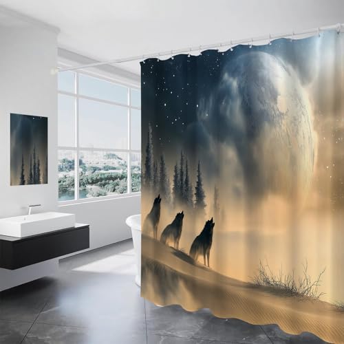 GDJSMIN Ntischimmel Wasserabweisend Duschvorhang, Waschbar Wölfe Heulen Den Mond An Vorhang Für Badewanne, Polyester Stoff Textil Badewanne Vorhang Für Kinder, Dusche Badevorhang Mit 12 Ringen GDJSMIN Ntischimmel Wasserabweisend Duschvorhang, Waschbar Wölfe Heulen Den Mond An Vorhang Für Badewanne, Polyester Stoff Textil Badewanne Vorhang Für Kinder, Dusche Badevorhang Mit 12 Ringen von GDJSMIN