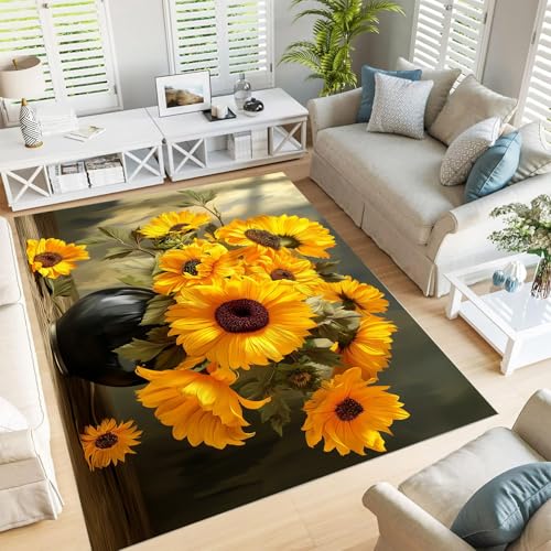 GDJSMIN Realistische Illustration Teppich - Gelb Rutschfester Waschbarer Ultraweicher Vase Sonnenblume Niedriger Flor Flächenteppich Für Wohnzimmer Schlafzimmer Kinderzimmer - 90×150Cm GDJSMIN Realistische Illustration Teppich - Gelb Rutschfester Waschbarer Ultraweicher Vase Sonnenblume Niedriger Flor Flächenteppich Für Wohnzimmer Schlafzimmer Kinderzimmer - 90×150Cm von GDJSMIN
