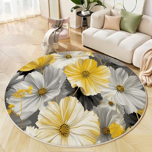 GDJSMIN Rund Teppich Gelb Waschbarer Wohnzimmer Pflanzen- Und Blumendesign Sofa Teppich Kurzflor Couchtischmatte,Gänseblümchen Kosmosmuster Rutschfester Carpet Für Schlafzimmer,80Cm GDJSMIN Rund Teppich Gelb Waschbarer Wohnzimmer Pflanzen- Und Blumendesign Sofa Teppich Kurzflor Couchtischmatte,Gänseblümchen Kosmosmuster Rutschfester Carpet Für Schlafzimmer,80Cm von GDJSMIN