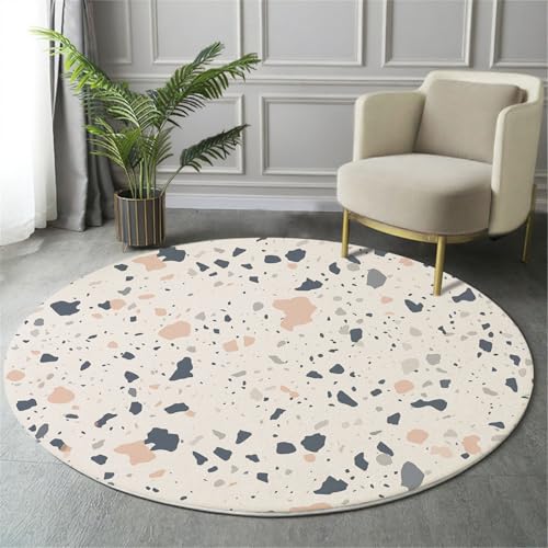GDJSMIN Rund Teppich Marineblau Waschbarer Wohnzimmer Modekunststil Sofa Teppich Kurzflor Couchtischmatte,Terrazzo-Design Rutschfester Carpet Für Schlafzimmer,160Cm von GDJSMIN
