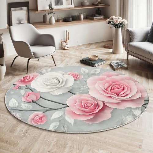 GDJSMIN Rund Teppich Rosa Waschbarer Wohnzimmer Dekorativer Malstil Sofa Teppich Kurzflor Couchtischmatte,Blumen- Und Blattdesign Rutschfester Carpet Für Schlafzimmer,160Cm GDJSMIN Rund Teppich Rosa Waschbarer Wohnzimmer Dekorativer Malstil Sofa Teppich Kurzflor Couchtischmatte,Blumen- Und Blattdesign Rutschfester Carpet Für Schlafzimmer,160Cm von GDJSMIN
