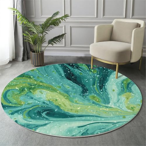 GDJSMIN Rund Teppich Türkis Waschbarer Wohnzimmer Aquarell Marmor Design Sofa Teppich Kurzflor Couchtischmatte,Wirbel Punktmuster Rutschfester Carpet Für Schlafzimmer,160Cm GDJSMIN Rund Teppich Türkis Waschbarer Wohnzimmer Aquarell Marmor Design Sofa Teppich Kurzflor Couchtischmatte,Wirbel Punktmuster Rutschfester Carpet Für Schlafzimmer,160Cm von GDJSMIN
