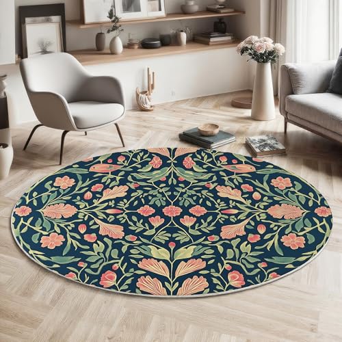 GDJSMIN Rund Teppiche Wohnzimmer Blumen- Und Grünes Blattmuster Grün 100Cm - Küche Jugendzimmer Esszimmer Flur Und Schlafzimmer Kurzflor Teppich Gegend Extra Weich Pflegeleicht GDJSMIN Rund Teppiche Wohnzimmer Blumen- Und Grünes Blattmuster Grün 100Cm - Küche Jugendzimmer Esszimmer Flur Und Schlafzimmer Kurzflor Teppich Gegend Extra Weich Pflegeleicht von GDJSMIN