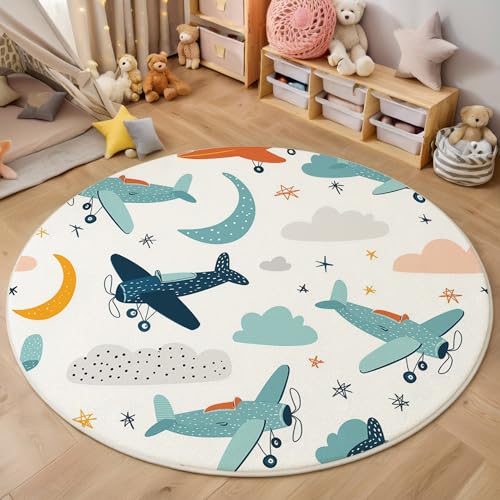 GDJSMIN Rund Teppiche Wohnzimmer Cartoon-Flugzeug Halbmond-Muster Weiß 180Cm - Küche Jugendzimmer Esszimmer Flur Und Schlafzimmer Kurzflor Teppich Gegend Extra Weich Pflegeleicht GDJSMIN Rund Teppiche Wohnzimmer Cartoon-Flugzeug Halbmond-Muster Weiß 180Cm - Küche Jugendzimmer Esszimmer Flur Und Schlafzimmer Kurzflor Teppich Gegend Extra Weich Pflegeleicht von GDJSMIN