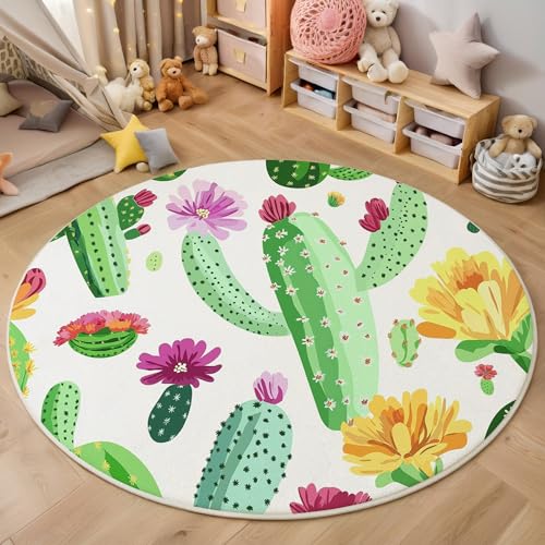 GDJSMIN Rund Teppiche Wohnzimmer Kaktuspflanze Salbeigrün 160Cm - Küche Jugendzimmer Esszimmer Flur Und Schlafzimmer Kurzflor Teppich Gegend Extra Weich Pflegeleicht GDJSMIN Rund Teppiche Wohnzimmer Kaktuspflanze Salbeigrün 160Cm - Küche Jugendzimmer Esszimmer Flur Und Schlafzimmer Kurzflor Teppich Gegend Extra Weich Pflegeleicht von GDJSMIN