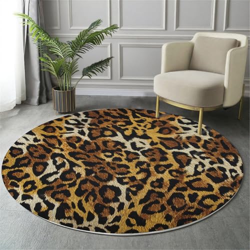 GDJSMIN Rund Teppiche Wohnzimmer Leopardenstruktur Dunkelbraun 80Cm - Küche Jugendzimmer Esszimmer Flur Und Schlafzimmer Kurzflor Teppich Gegend Extra Weich Pflegeleicht von GDJSMIN