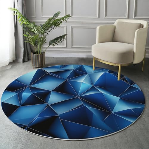 GDJSMIN Rund Teppiche Wohnzimmer Niedrigpolygonale Designs Indigo 60Cm - Küche Jugendzimmer Esszimmer Flur Und Schlafzimmer Kurzflor Teppich Gegend Extra Weich Pflegeleicht von GDJSMIN