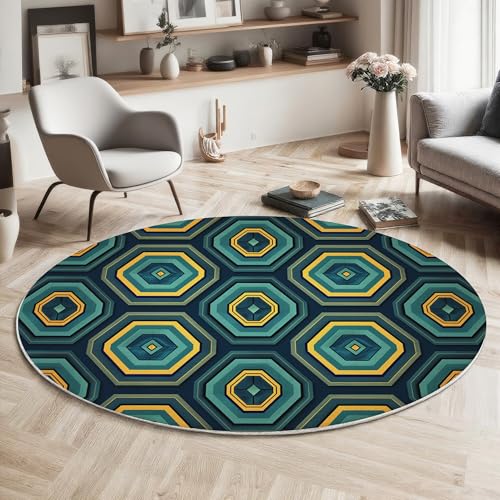 GDJSMIN Rund Teppiche Wohnzimmer Sechseckige Formen Türkis 140Cm - Küche Jugendzimmer Esszimmer Flur Und Schlafzimmer Kurzflor Teppich Gegend Extra Weich Pflegeleicht GDJSMIN Rund Teppiche Wohnzimmer Sechseckige Formen Türkis 140Cm - Küche Jugendzimmer Esszimmer Flur Und Schlafzimmer Kurzflor Teppich Gegend Extra Weich Pflegeleicht von GDJSMIN