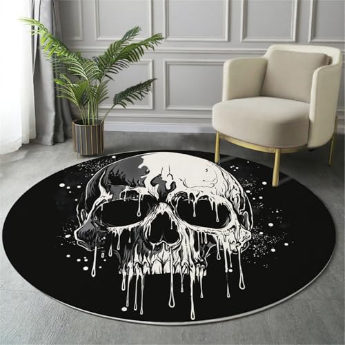 GDJSMIN Rund Teppiche Wohnzimmer Totenkopf-Design Mit Tropfender Farbe Schwarz Und Weiß 100Cm - Küche Jugendzimmer Esszimmer Flur Und Schlafzimmer Kurzflor Teppich Gegend Extra Weich Pflegeleicht GDJSMIN Rund Teppiche Wohnzimmer Totenkopf-Design Mit Tropfender Farbe Schwarz Und Weiß 100Cm - Küche Jugendzimmer Esszimmer Flur Und Schlafzimmer Kurzflor Teppich Gegend Extra Weich Pflegeleicht von GDJSMIN