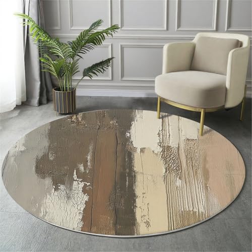 GDJSMIN Teppich Rund 100Cm Teppich Wohnzimmer Holzbrettstruktur Teppiche Braun Kurzflor Teppiche Schlafzimmer Für Wohnzimmer Kinderzimmer Schlafzimmer von GDJSMIN