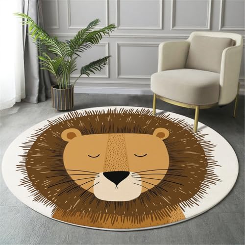 GDJSMIN Teppich Rund 100Cm Teppich Wohnzimmer Süßes Löwengesicht Teppiche Braun Kurzflor Teppiche Schlafzimmer Für Wohnzimmer Kinderzimmer Schlafzimmer von GDJSMIN