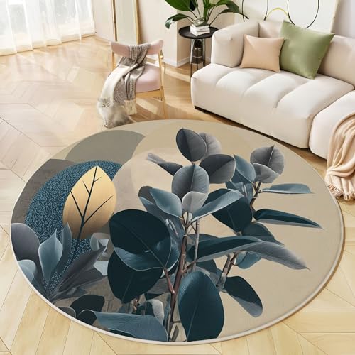 GDJSMIN Teppich Rund 140Cm Weich Und Flauschig Teppich Gegend Kreis rutschfest Waschbar Botanische Illustration Bodenteppich Wohnzimmer Schlafzimmer(Blaugrau) von GDJSMIN