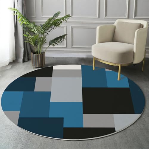 GDJSMIN Teppich Rund 160Cm Teppich Wohnzimmer Geometrisches Quadratisches Design Teppiche Blaugrau Kurzflor Teppiche Schlafzimmer Für Wohnzimmer Kinderzimmer Schlafzimmer von GDJSMIN