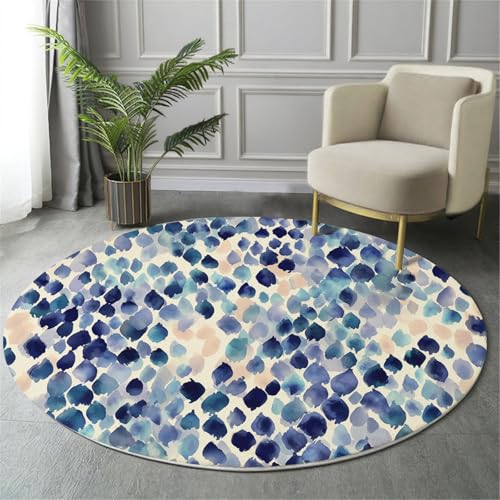 GDJSMIN Teppich Rund 60Cm Weich Und Flauschig Teppich Gegend Kreis rutschfest Waschbar Aquarell Abstrakter Leopardendruck Bodenteppich Wohnzimmer Schlafzimmer(Blau) von GDJSMIN