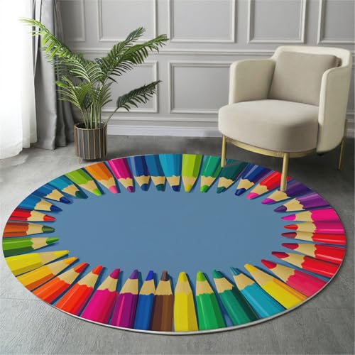 GDJSMIN Teppich Rund 60Cm Weich Und Flauschig Teppich Gegend Kreis rutschfest Waschbar Geometrisches Kreisdesign Bodenteppich Wohnzimmer Schlafzimmer(Hellblau) von GDJSMIN