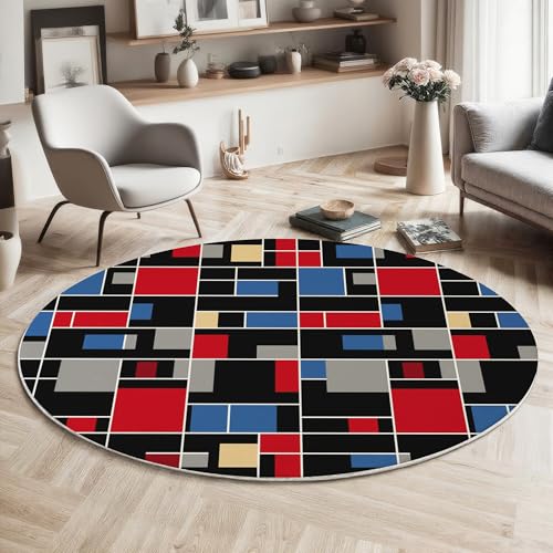 GDJSMIN Teppich Rund 60Cm Weich Und Flauschig Teppich Gegend Kreis rutschfest Waschbar Quadratmuster Bodenteppich Wohnzimmer Schlafzimmer(Rot) von GDJSMIN