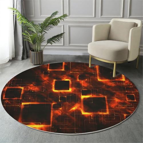GDJSMIN Teppich Rund 60Cm Weich Und Flauschig Teppich Gegend Kreis rutschfest Waschbar Schwarzes Quadrat-Design Bodenteppich Wohnzimmer Schlafzimmer(Dunkelorange) von GDJSMIN