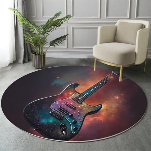 GDJSMIN Teppich Rund 60Cm Weich Und Flauschig Teppich Gegend Kreis rutschfest Waschbar Space-Gitarren-Design Bodenteppich Wohnzimmer Schlafzimmer(Orange Farbe) von GDJSMIN