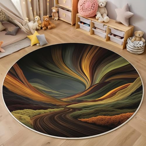 GDJSMIN Teppich Rund 80Cm Teppich Wohnzimmer Linienmuster Teppiche Braun Kurzflor Teppiche Schlafzimmer Für Wohnzimmer Kinderzimmer Schlafzimmer von GDJSMIN