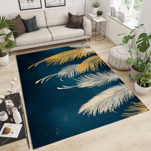 GDJSMIN Teppich Supersoft Kurzflor-Teppich Abstrakte Linienillustration, Minimalistisches Federdesign waschbar für Wohnzimmer Schlafzimmer Jugendzimmer Helles Indigo 120×180cm GDJSMIN Teppich Supersoft Kurzflor-Teppich Abstrakte Linienillustration, Minimalistisches Federdesign waschbar für Wohnzimmer Schlafzimmer Jugendzimmer Helles Indigo 120×180cm von GDJSMIN