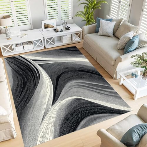 GDJSMIN Teppich Supersoft Kurzflor-Teppich Abstraktes Design, Kurvendesign Waschbar Für Wohnzimmer Schlafzimmer Jugendzimmer Grau 240×300Cm von GDJSMIN