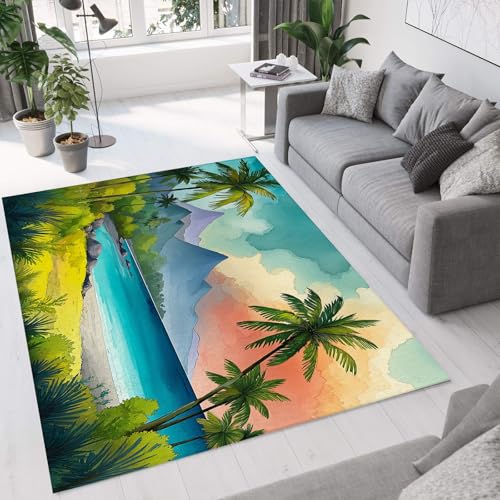 GDJSMIN Teppich Supersoft Kurzflor-Teppich Aquarell Strandszene, Palmen Berge Muster Waschbar Für Wohnzimmer Schlafzimmer Jugendzimmer Olivgrün 60×90Cm GDJSMIN Teppich Supersoft Kurzflor-Teppich Aquarell Strandszene, Palmen Berge Muster Waschbar Für Wohnzimmer Schlafzimmer Jugendzimmer Olivgrün 60×90Cm von GDJSMIN