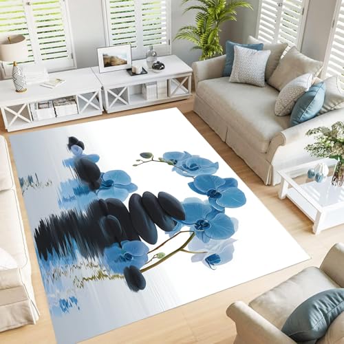 GDJSMIN Teppich Supersoft Kurzflor-Teppich Aquarell-Zen-Design, Steine Orchideen Waschbar Für Wohnzimmer Schlafzimmer Jugendzimmer Blau 90×150Cm GDJSMIN Teppich Supersoft Kurzflor-Teppich Aquarell-Zen-Design, Steine Orchideen Waschbar Für Wohnzimmer Schlafzimmer Jugendzimmer Blau 90×150Cm von GDJSMIN