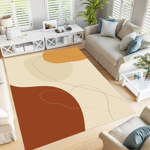 GDJSMIN Teppich Supersoft Kurzflor-Teppich Minimalistischer Stil, Abstrakte Linien Und Formen Waschbar Für Wohnzimmer Schlafzimmer Jugendzimmer Creme 240×300Cm von GDJSMIN