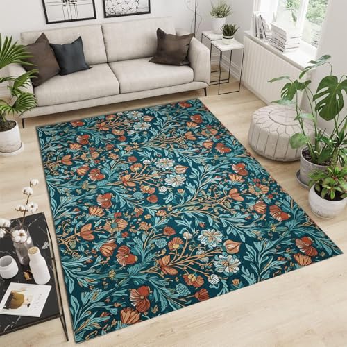 GDJSMIN Teppich Wohnzimmer 200×300Cm,Blaugrün Jugendstil, Kurzflor Wohnzimmerteppich, Blumen- Und Blattmotive Waschbar rutschfest Carpet Für Schlafzimmer GDJSMIN Teppich Wohnzimmer 200×300Cm,Blaugrün Jugendstil, Kurzflor Wohnzimmerteppich, Blumen- Und Blattmotive Waschbar rutschfest Carpet Für Schlafzimmer von GDJSMIN