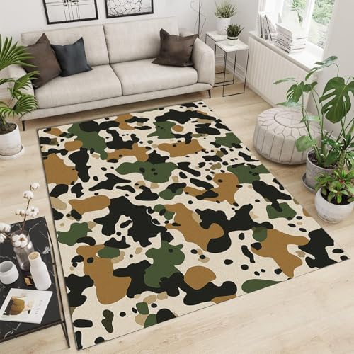 GDJSMIN Teppich Wohnzimmer Abstraktes Punktedesign Kurzflor Waschbar Carpet - Grünes Camouflage-Muster Super Weich rutschfest Flauschig Teppich 180×270Cm - Grün von GDJSMIN