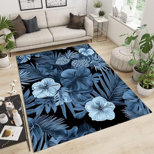 GDJSMIN Tropisches Blumenmuster Teppich - Rutschfester Waschbarer Ultraweicher Hibiskus Palmblattmuster Niedriger Flor Flächenteppich für Wohnzimmer, Schlafzimmer, Kinderzimmer - 180×270cm,Indigo GDJSMIN Tropisches Blumenmuster Teppich - Rutschfester Waschbarer Ultraweicher Hibiskus Palmblattmuster Niedriger Flor Flächenteppich für Wohnzimmer, Schlafzimmer, Kinderzimmer - 180×270cm,Indigo von GDJSMIN