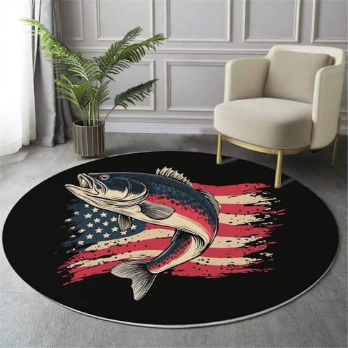 GDJSMIN Waschbarer Teppich Rund 100Cm Fisch-Illustration Teppiche Schlafzimmer - Waschbarer Kurzflor-Runder Teppich Mit Rutschfester Unterseite Für Esszimmer & Sund Kinderzimmer Anthrazitschwarz von GDJSMIN