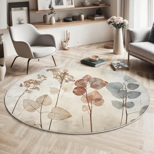 GDJSMIN Waschbarer Teppich Rund 100Cm Getrocknetes Blumendesign Teppiche Schlafzimmer - Waschbarer Kurzflor-Runder Teppich Mit Rutschfester Unterseite Für Esszimmer & Sund Kinderzimmer Braun von GDJSMIN