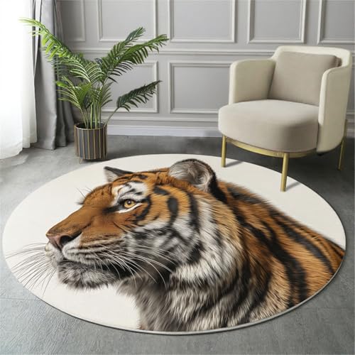 GDJSMIN Waschbarer Teppich Rund 100Cm Realistisches Tigermuster Teppiche Schlafzimmer - Waschbarer Kurzflor-Runder Teppich Mit Rutschfester Unterseite Für Esszimmer & Sund Kinderzimmer Braun von GDJSMIN