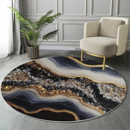 GDJSMIN Waschbarer Teppich Rund 140Cm Harz-Kristallhöhlen-Design Teppiche Schlafzimmer - Waschbarer Kurzflor-Runder Teppich Mit Rutschfester Unterseite Für Esszimmer & Sund Kinderzimmer Weiß Schwarz GDJSMIN Waschbarer Teppich Rund 140Cm Harz-Kristallhöhlen-Design Teppiche Schlafzimmer - Waschbarer Kurzflor-Runder Teppich Mit Rutschfester Unterseite Für Esszimmer & Sund Kinderzimmer Weiß Schwarz von GDJSMIN
