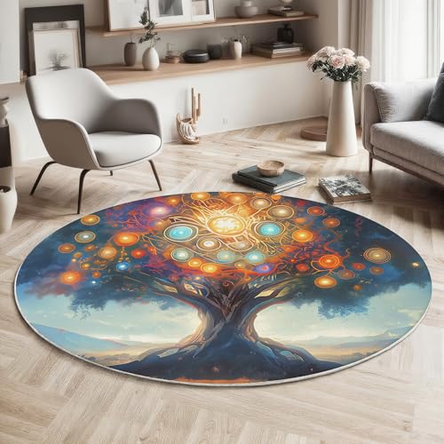 GDJSMIN Waschbarer Teppich Rund 160Cm Hoher Baum Teppiche Schlafzimmer - Waschbarer Kurzflor-Runder Teppich Mit Rutschfester Unterseite Für Esszimmer & Sund Kinderzimmer Blau GDJSMIN Waschbarer Teppich Rund 160Cm Hoher Baum Teppiche Schlafzimmer - Waschbarer Kurzflor-Runder Teppich Mit Rutschfester Unterseite Für Esszimmer & Sund Kinderzimmer Blau von GDJSMIN