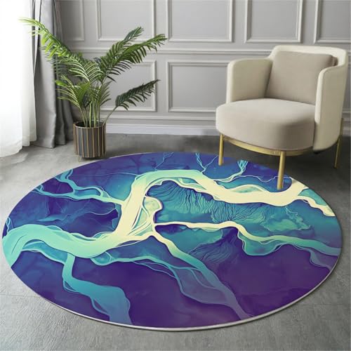 GDJSMIN Waschbarer Teppich Rund 60Cm Abstraktes Marmordesign Teppiche Schlafzimmer - Waschbarer Kurzflor-Runder Teppich Mit Rutschfester Unterseite Für Esszimmer & Sund Kinderzimmer Dunkelblau von GDJSMIN