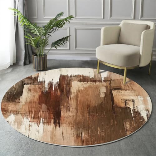 GDJSMIN Waschbarer Teppich Rund 80Cm Abstrakte Textur Teppiche Schlafzimmer - Waschbarer Kurzflor-Runder Teppich Mit Rutschfester Unterseite Für Esszimmer & Sund Kinderzimmer Braun von GDJSMIN
