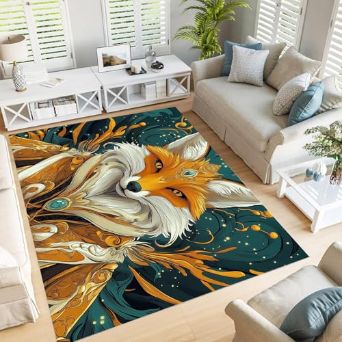 GDJSMIN Waschbarer Teppich Wohnzimmer,Fantasy-Illustration Teppich Schlafzimmer Kurzflor,Luxus-Tier Fuchs Groß Teppiche rutschfest Weiche Für Badezimmer Esszimmer Flur,200×300Cm,Helles Bernstein GDJSMIN Waschbarer Teppich Wohnzimmer,Fantasy-Illustration Teppich Schlafzimmer Kurzflor,Luxus-Tier Fuchs Groß Teppiche rutschfest Weiche Für Badezimmer Esszimmer Flur,200×300Cm,Helles Bernstein von GDJSMIN