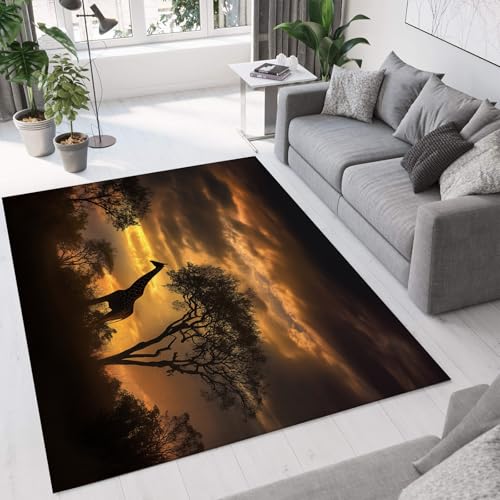 GDJSMIN Waschbarer Teppich Wohnzimmer,Sonnenuntergangsszene Teppich Schlafzimmer Kurzflor,Majestätische Giraffe Groß Teppiche rutschfest Weiche Für Badezimmer Esszimmer Flur,240×300Cm,Orange Farbe GDJSMIN Waschbarer Teppich Wohnzimmer,Sonnenuntergangsszene Teppich Schlafzimmer Kurzflor,Majestätische Giraffe Groß Teppiche rutschfest Weiche Für Badezimmer Esszimmer Flur,240×300Cm,Orange Farbe von GDJSMIN