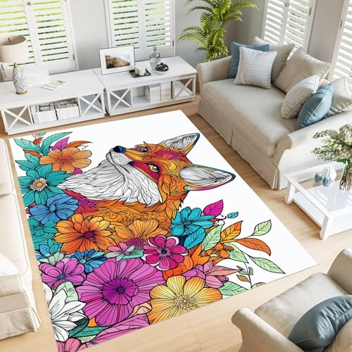 GDJSMIN Waschbarer Teppich Wohnzimmer,Strichzeichnungen Teppich Schlafzimmer Kurzflor,Fuchs Blumendesign Groß Teppiche rutschfest Weiche Für Badezimmer Esszimmer Flur,240×300Cm,Orange Farbe GDJSMIN Waschbarer Teppich Wohnzimmer,Strichzeichnungen Teppich Schlafzimmer Kurzflor,Fuchs Blumendesign Groß Teppiche rutschfest Weiche Für Badezimmer Esszimmer Flur,240×300Cm,Orange Farbe von GDJSMIN