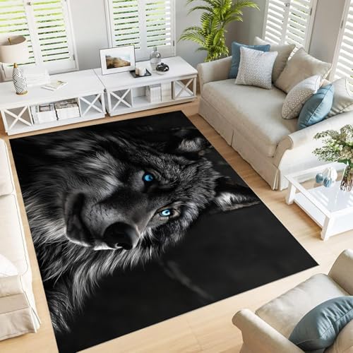 GDJSMIN Waschbarer Teppich Wohnzimmer,Wildlife Design Teppich Schlafzimmer Kurzflor,Wilder Wolf Groß Teppiche rutschfest Weiche Für Badezimmer Esszimmer Flur,60×90Cm,Ruß GDJSMIN Waschbarer Teppich Wohnzimmer,Wildlife Design Teppich Schlafzimmer Kurzflor,Wilder Wolf Groß Teppiche rutschfest Weiche Für Badezimmer Esszimmer Flur,60×90Cm,Ruß von GDJSMIN