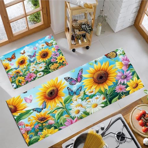 Küchenteppiche 2 Stück,Rutschfest Waschbar Dauerhaft Küchenläufer,Anti-Müdigkeit Küchenteppich Teppich Läufer,Carpet Für Badezimmer/Wohnzimmer Flur (Sonnenblumen Und Schmetterlinge,50×80Cm+50×120Cm) Küchenteppiche 2 Stück,Rutschfest Waschbar Dauerhaft Küchenläufer,Anti-Müdigkeit Küchenteppich Teppich Läufer,Carpet Für Badezimmer/Wohnzimmer Flur (Sonnenblumen Und Schmetterlinge,50×80Cm+50×120Cm) von GDJSMIN