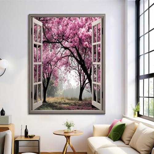 Leinwand Bilder, Realistische Offene Fensteransicht Wandbilder, Klassisch Wand Deko Wohnzimmer Schlafzimmer Badezimmer Küche, Zimmer Deko Aesthetic, Rosa Kirschblütenbäume Im Park, 80L x 60B cm Leinwand Bilder, Realistische Offene Fensteransicht Wandbilder, Klassisch Wand Deko Wohnzimmer Schlafzimmer Badezimmer Küche, Zimmer Deko Aesthetic, Rosa Kirschblütenbäume Im Park, 80L x 60B cm von GDJSMIN