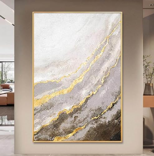 Moderne Wandmalerei - Leichte, Luxuriöse Abstrakte 3D-Malerei Mit Linienstruktur Aus Gelbgoldfolie, Leinwandbild, Handgemaltes Wandkunstwerk Für Die Treppe Zu Hause, Wie Abgebildet, 100 X 150 Cm von GDJSMIN