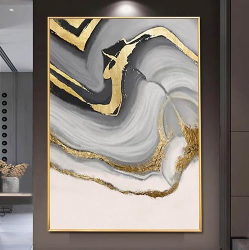 Moderne Wandmalerei - Stark Strukturierte Abstrakte 3D-Farbblock-Malerei Mit Goldfolienlinien, Leinwandbild, Handgemaltes Wandkunstwerk Für Die Treppe Zu Hause, Wie Abgebildet, 120 X 200 Cm (47 X von GDJSMIN