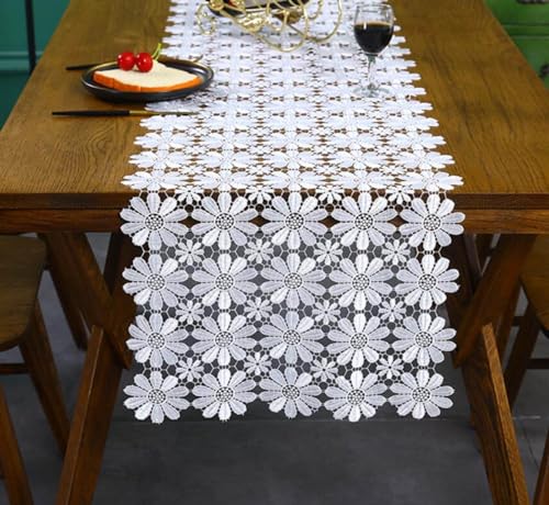 Moderner Tischläufer – Einfache Weiße Spitze Mit Hohlmuster, Tischdekoration, Boho-Dekostoff, Tischläufer Mit Flachem Winkel Für Hochzeiten, Weihnachtsfeiern, Weiß, 40 X 90 cm von GDJSMIN